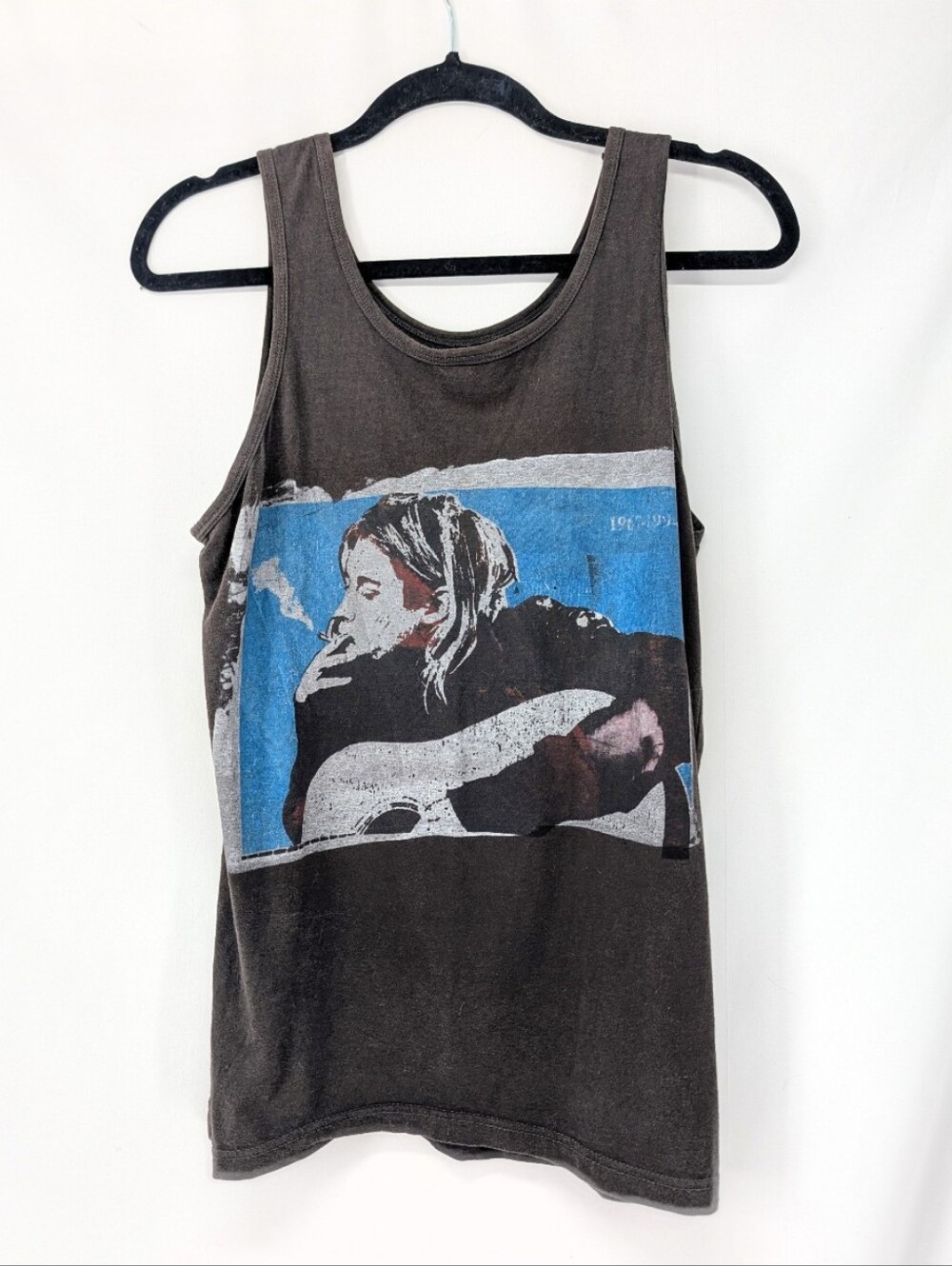 Vintage-Inspired Nirvana Kurt Cobain Grey Graphic Tank Top Size M Band Tank Tee